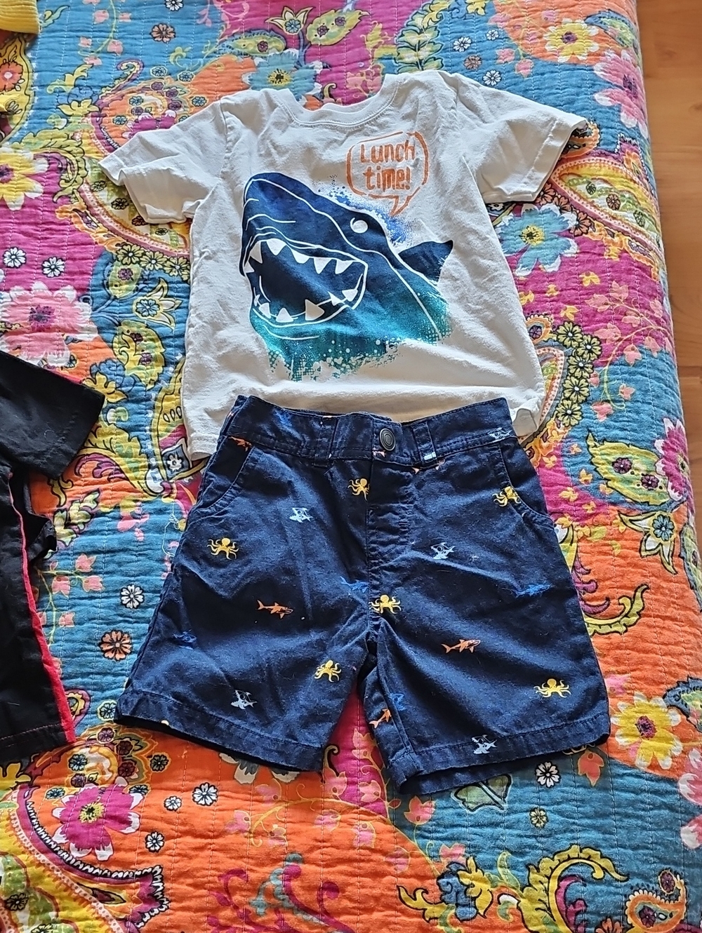 Garanimals White Shark Tee with Navy Ocean Embroidered Shorts